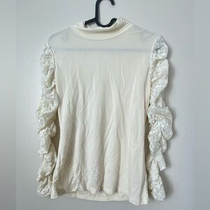 Anthropologie Maeve Cream Lace Sleeve Women's Mockneck shirt